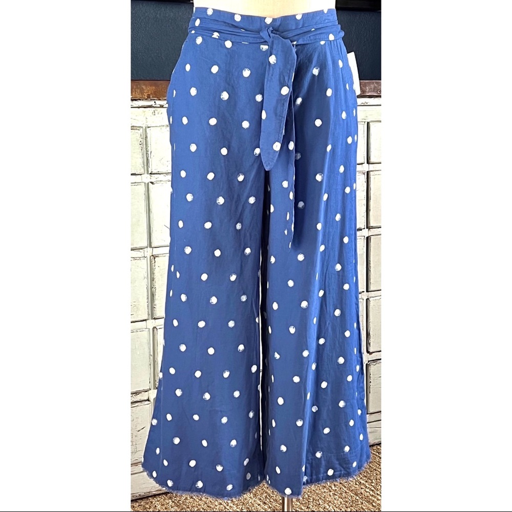 Anthropologie Cloth & Stone Linen Blend Polka Dot Wide Leg Pants NWT New XS